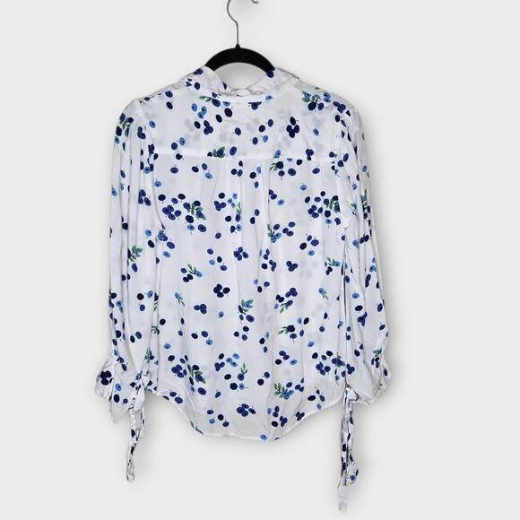Maeve Women's Blithe Blueberry Print Blouse Tie Sleeve S Soft Floral Delicate - Picture 8 of 8